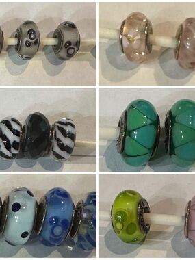 Pandora Glass Charm Bead Mix in Gray, Pink, Black, Green, Blue, Lime
